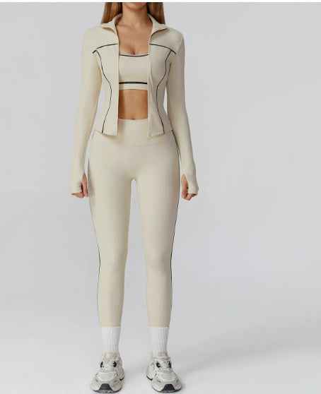 Zipper Slim Fit Yoga Suit - Three-Piece Health Sports Activewear