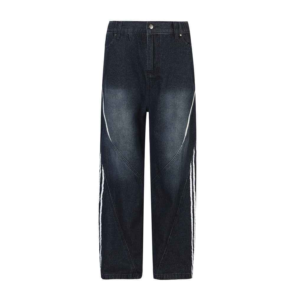 Irregular Striped Wide Leg Jeans For Men And Women