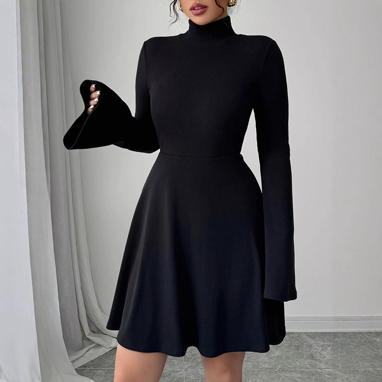 Elegant And Simple Temperament Wild Slim-fit Turtleneck Long Sleeve Dress - Florence Luxe