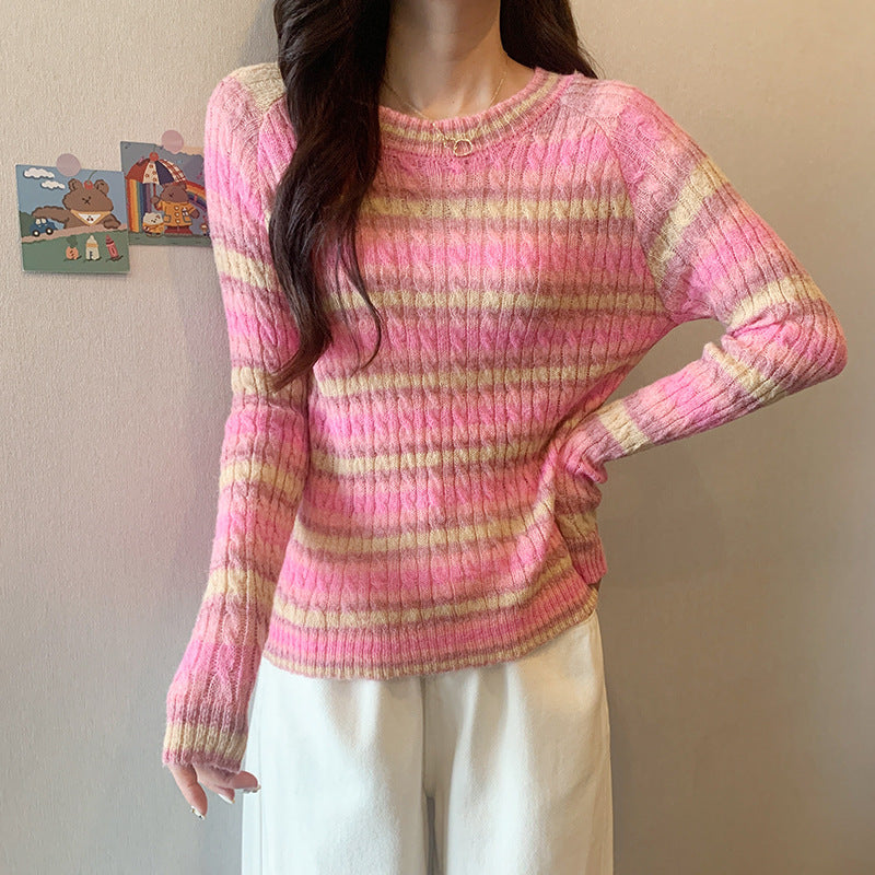 Striped Round Neck Pullover Sweater For Women - Florence Luxe