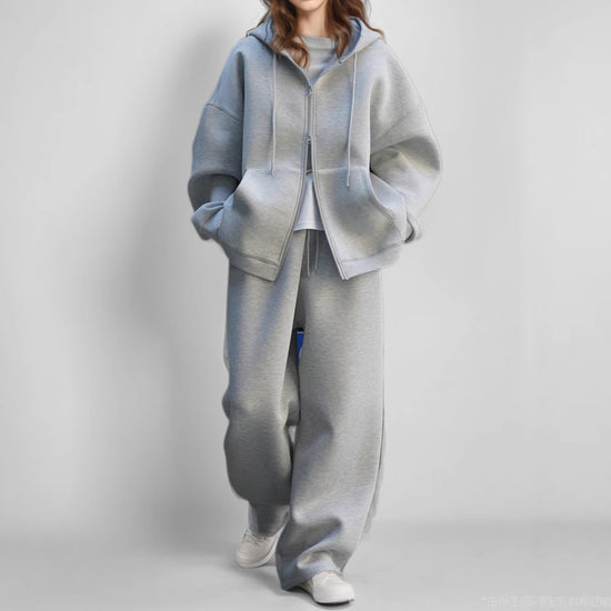 Korean Women Loose Sports Sweater Set with Zipper for Ultimate Comfort - Florence Luxe