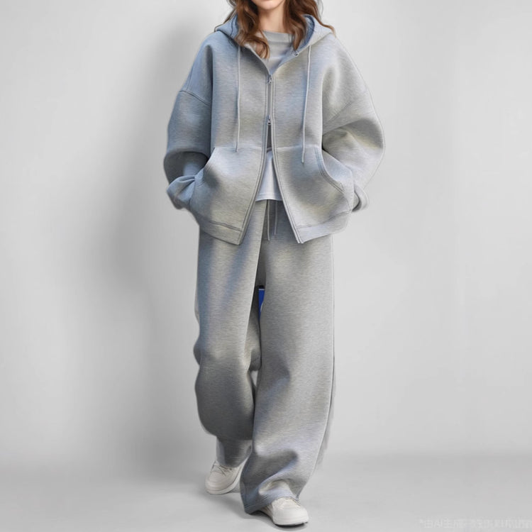 Korean Women Loose Sports Sweater Set with Zipper for Ultimate Comfort - Florence Luxe