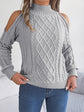 Casual Cable Knit Off-Shoulder Half Turtleneck Long Sleeve Pullover Sweater