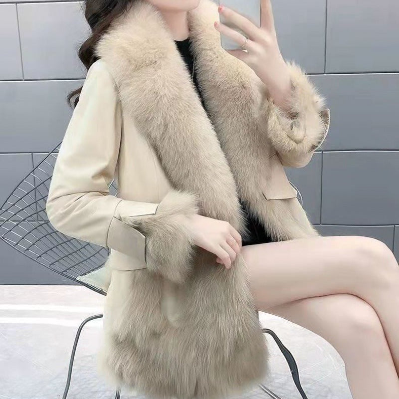 Faux Fur Mid-length Fox Fur Padded Coat.