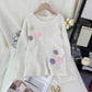 Sequined Flower Pullover Sweater with Round Neck and Stitching Design - Florence Luxe