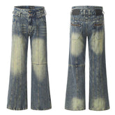 Retro Washed-Out Jeans with Deconstructed Stitching Design - Loose All-Match Style