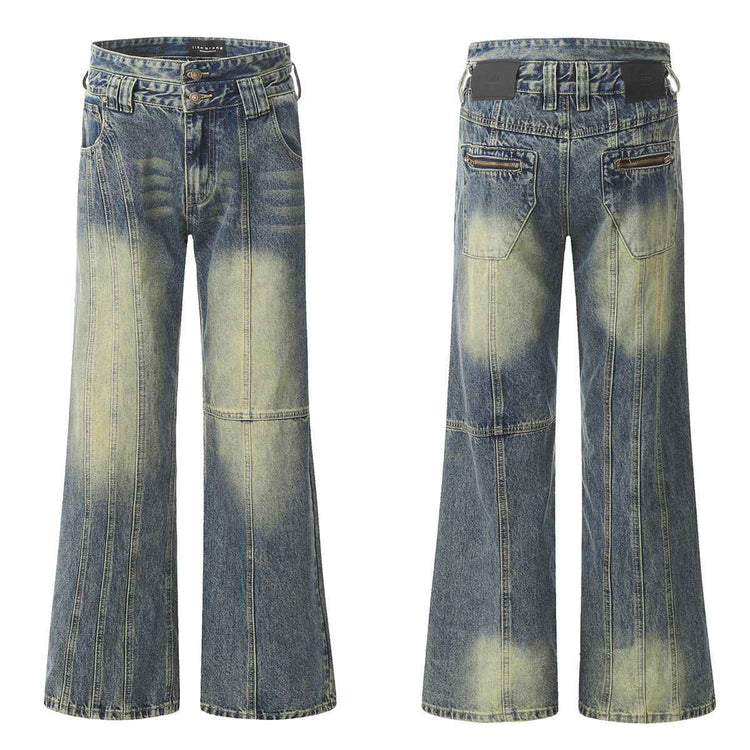Retro Washed-Out Jeans with Deconstructed Stitching Design - Loose All-Match Style