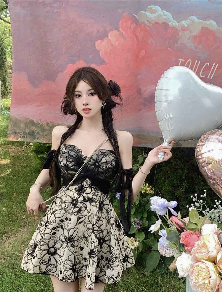 French Floral Suspender Dress - Fairy Summer Sweet Style