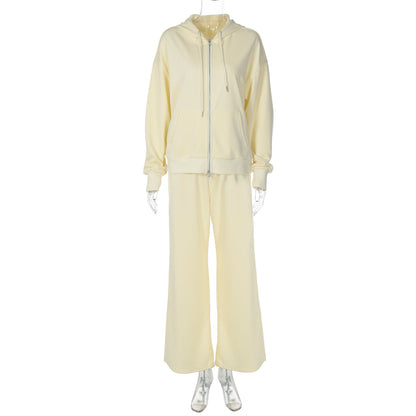 Zipper Hoodie Slim Fit Drawstring Casual Pants Suit