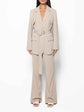 Elegant Solid Color Belted Blazer & High Waist Pants Set