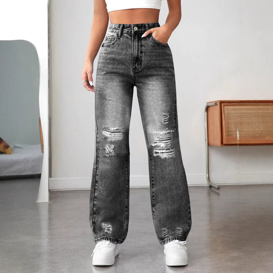 Ripped Straight Denim Women&