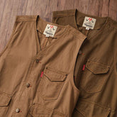 Original Kaji Retro Woven Cotton Vest - Washed-Out Worn Look