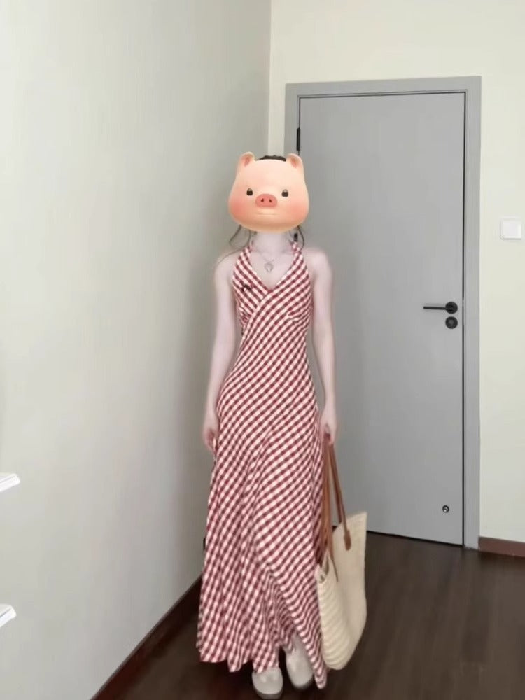 Retro Plaid Slimming Dress with Elegant Design - Florence Luxe