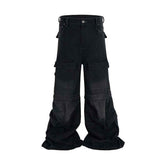 Detachable Multi-Pocket Overalls - Worn-Looking Washed-Out Two-Way Style