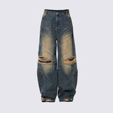 Street Fashion Vintage Jeans with Ripped Stitching
