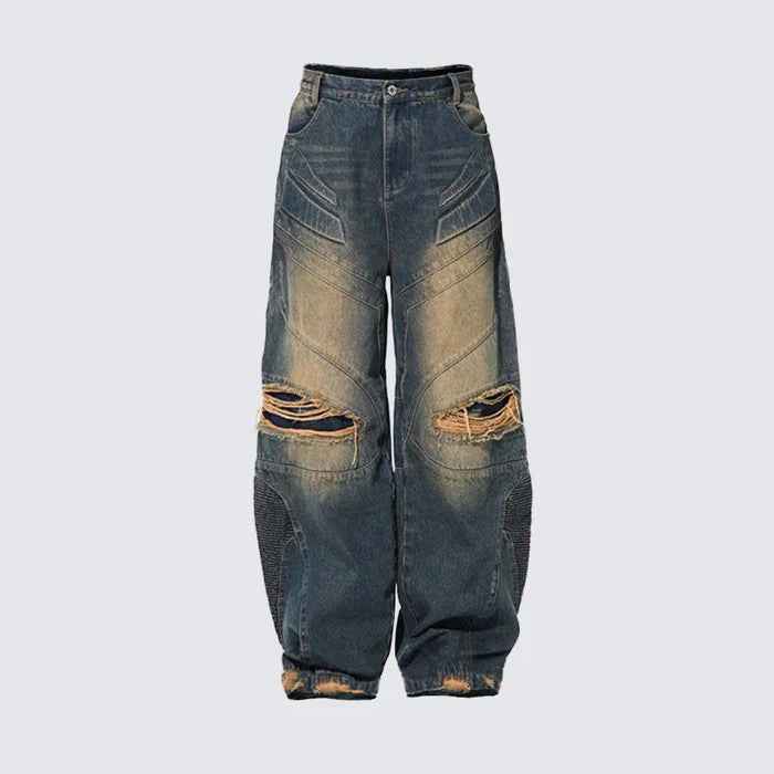 Street Fashion Vintage Jeans with Ripped Stitching