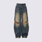 Street Fashion Vintage Jeans with Ripped Stitching