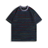 Color Striped Couple T-Shirt - Short Sleeve Round Neck Half Sleeve Tee