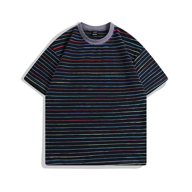 Color Striped Couple T-Shirt - Short Sleeve Round Neck Half Sleeve Tee