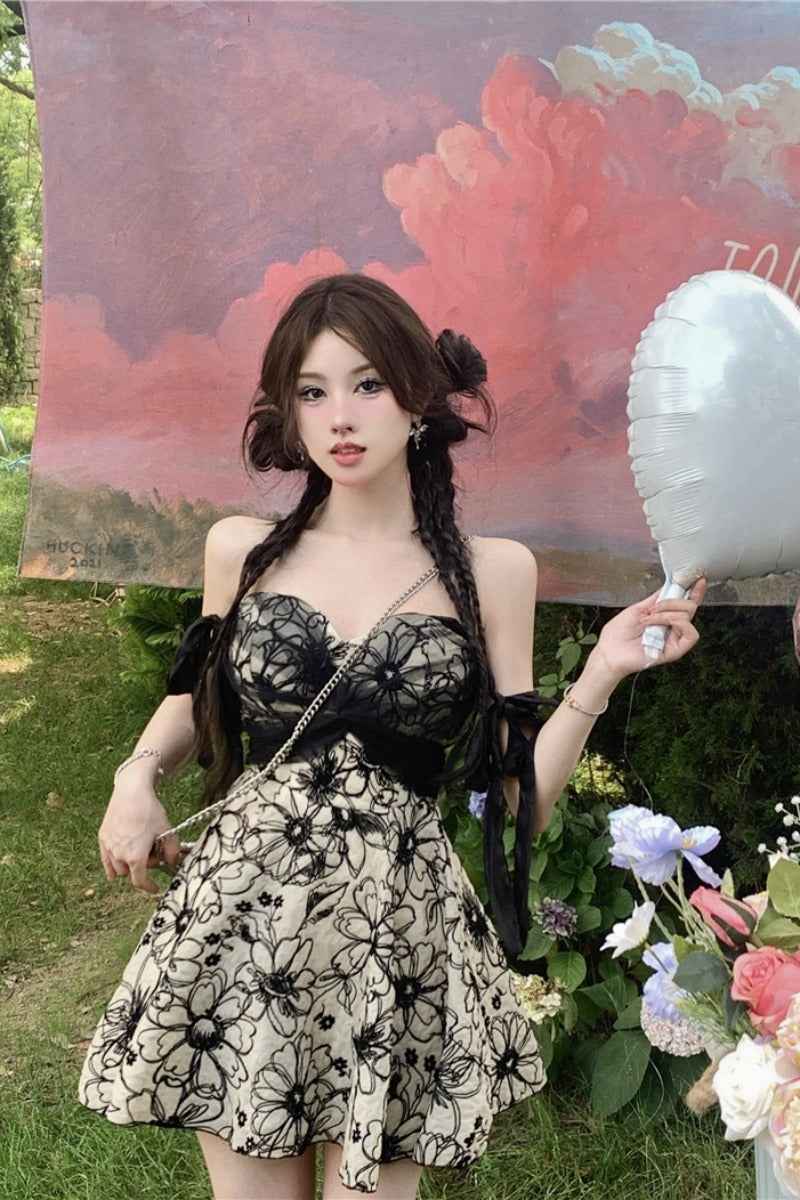 French Floral Suspender Dress - Fairy Summer Sweet Style