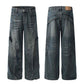 American Retro Wide Leg Jeans Men - Heavy Industry Deconstruction Stitching