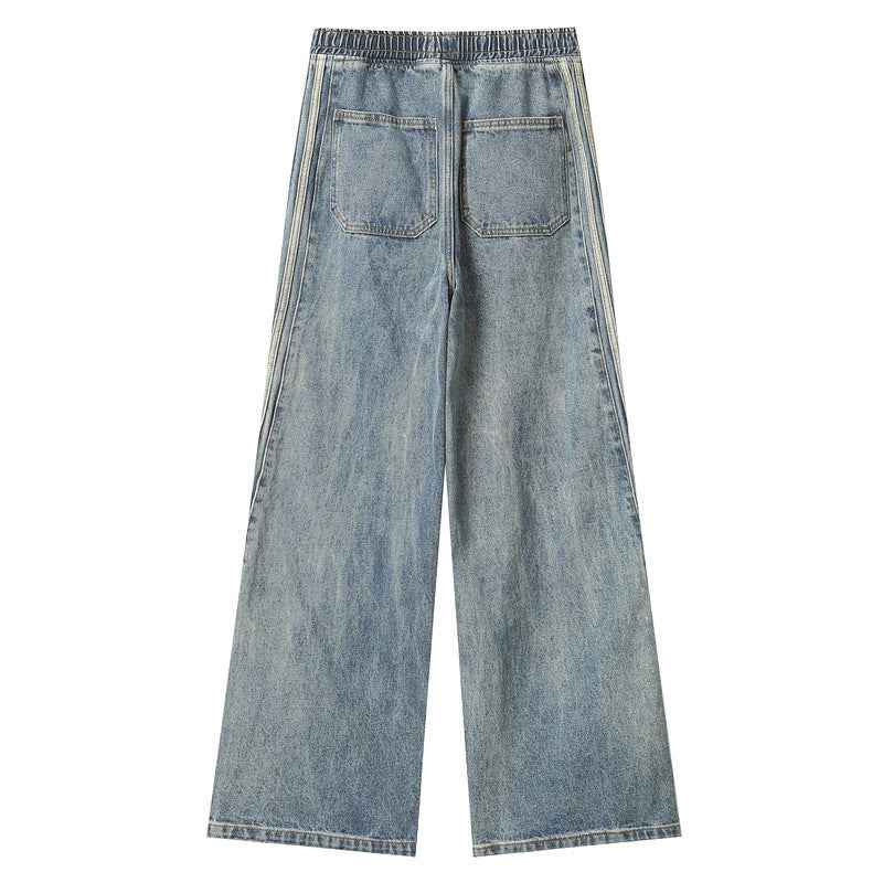 Light Blue Straight Jeans Men - Trendy Style with Three Side Bars