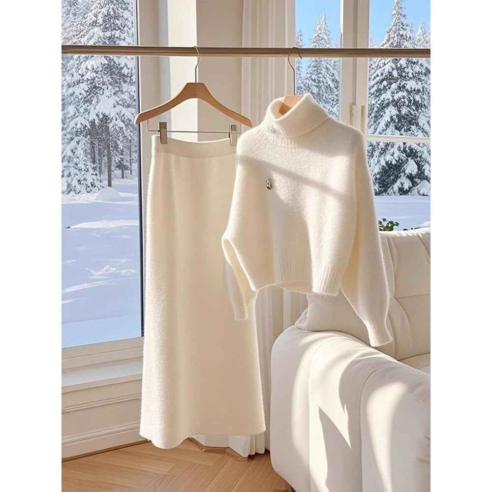 High-grade White Sweater Skirt Suit for Stylish Elegance