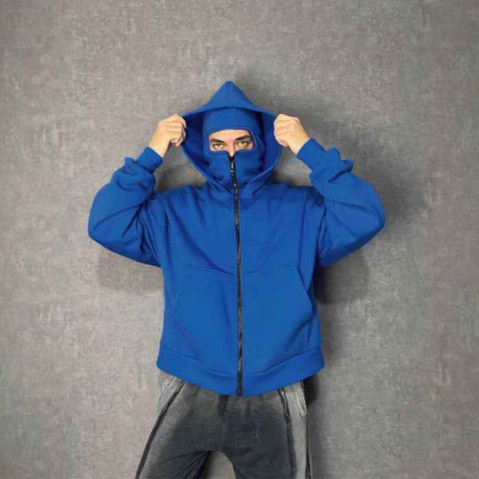 Double-layer Masked Hooded Loose Zip Men&