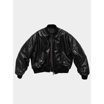 Mauroicardi Black Leather Jacket - Autumn Black Thickened Warm Pure Leather