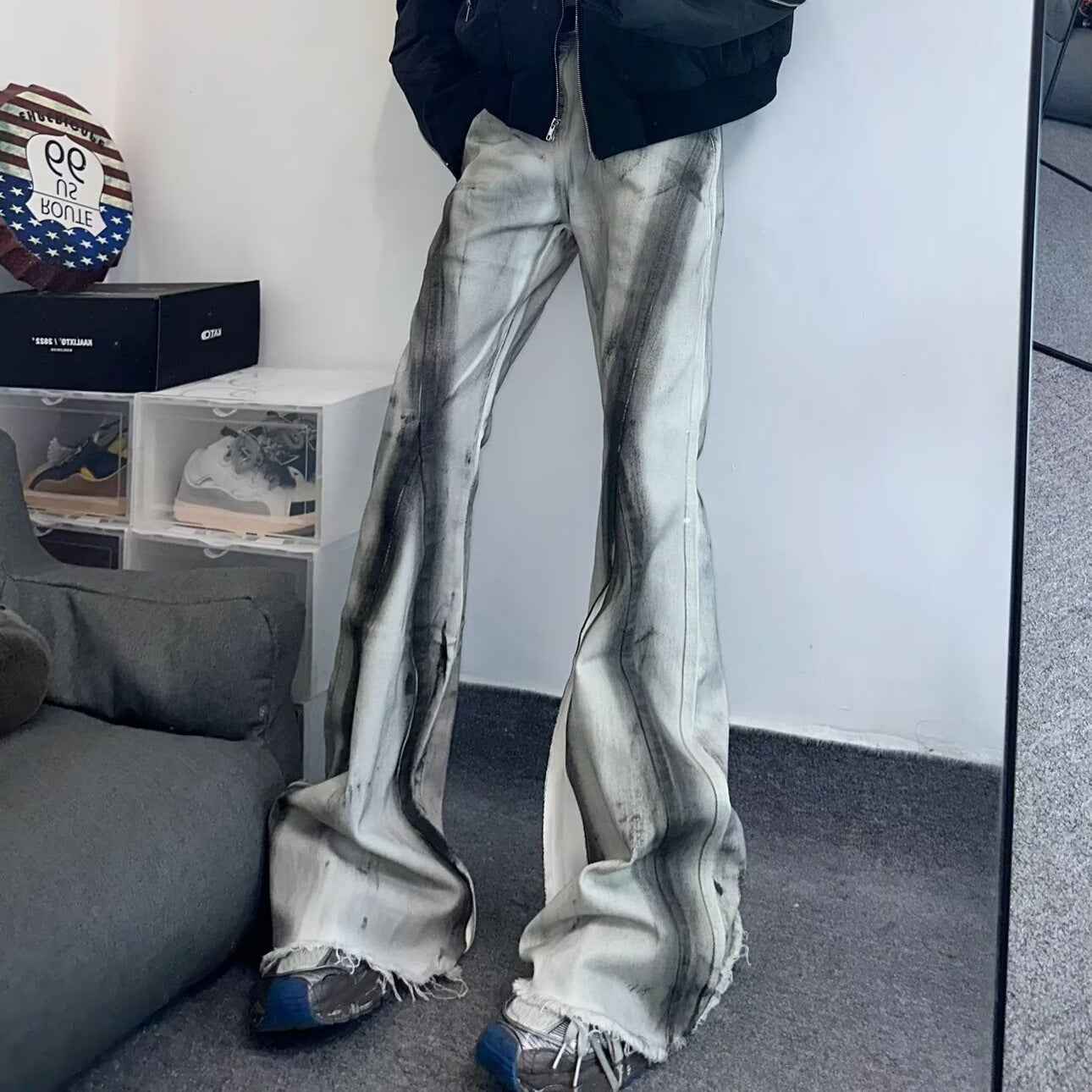 American Street Retro Heavy Rough Black Selvedge Jeans with Ribbon Gradient