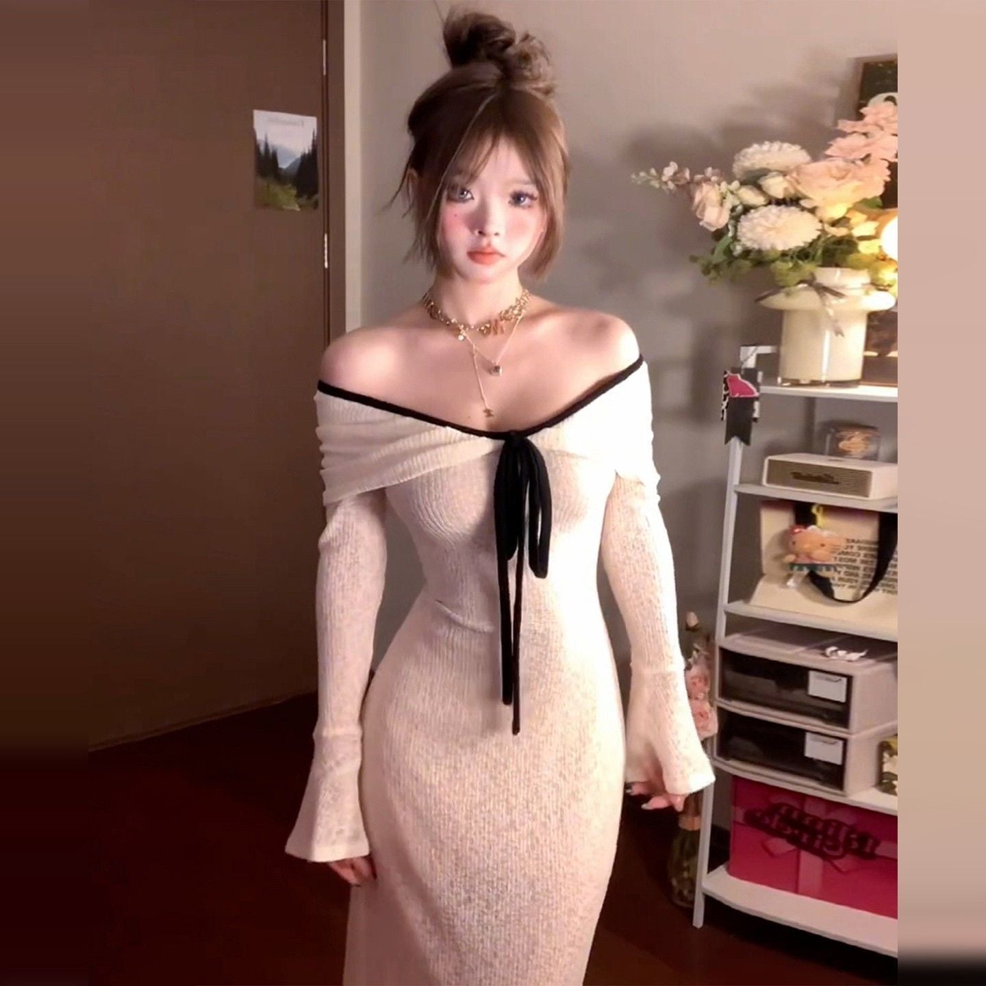 Pure Desire Off-shoulder Knitted Dress for Women - Long-sleeved Fashion Statement - Florence Luxe