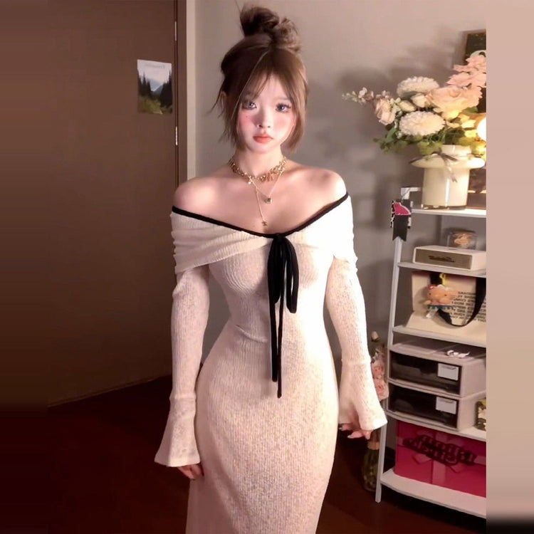 Pure Desire Off-shoulder Knitted Dress for Women - Long-sleeved Fashion Statement - Florence Luxe