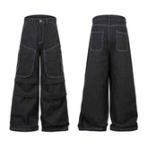 Multi-Pocket Workwear Jeans in Pleated Design with Primary Color Options