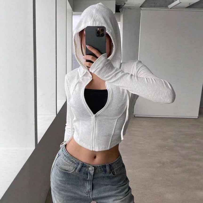 Top Slim Fit Sports Hoodie with Short Zipper Hooded Sweatshirt