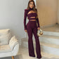 Long Sleeve Slim-Fit Jumpsuit for Women - Stylish Hollowed Out Flared Design