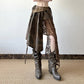 Irregular Design Plaid Stitching Lace Skirt