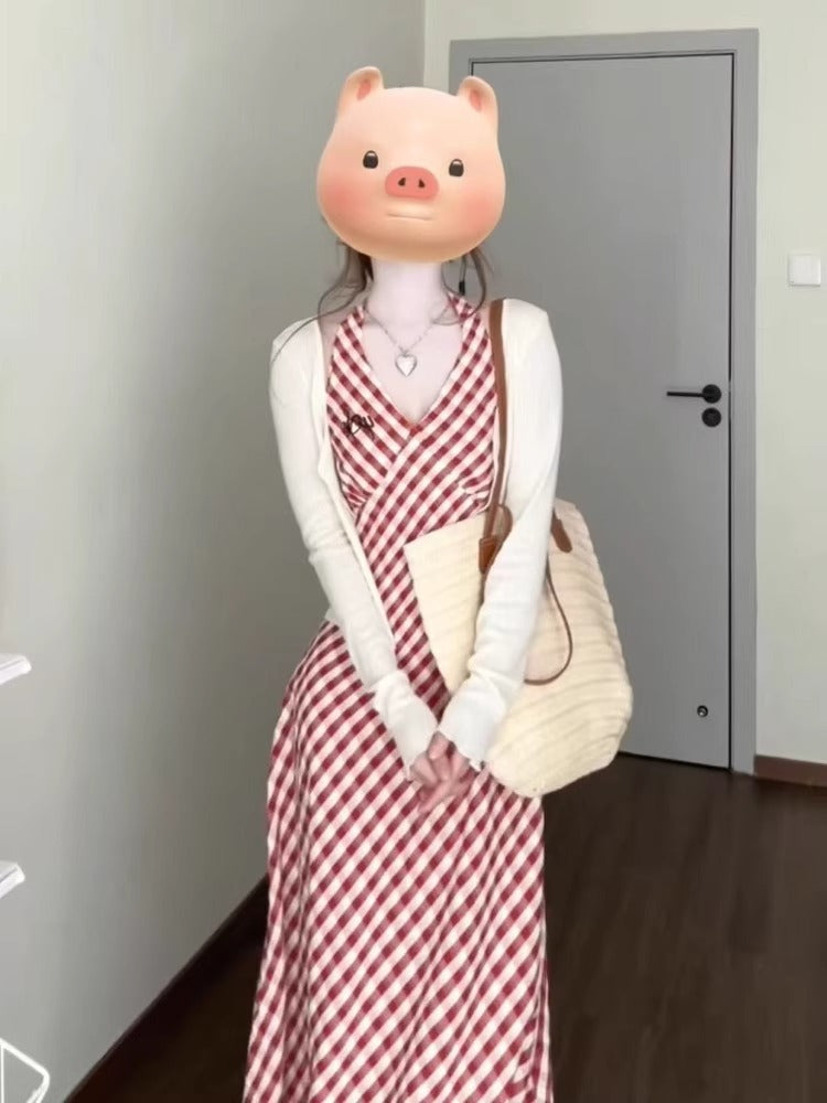 Retro Plaid Slimming Dress with Elegant Design - Florence Luxe