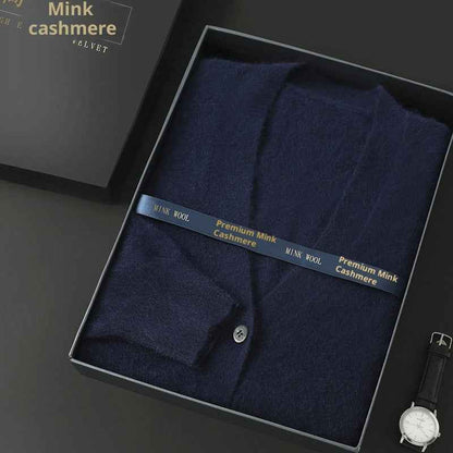 Mink Wool V-neck Sweater for Men - Thickened Loose Cardigan