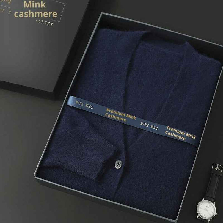 Mink Wool V-neck Sweater for Men - Thickened Loose Cardigan