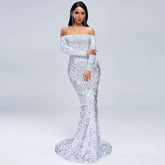 Strapless Long Sleeve Sequins Evening Dress for Parties - Perfect Strapless Sequins Evening Dress