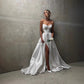 White Satin Bandage Wedding Dress with Slit Pocket