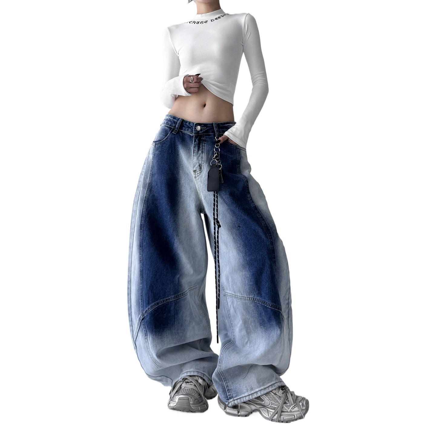 Retro Gradient American All-match Loose Machete Casual Denim Trousers for Women with Long Sleeve Graphic Tees for Women - Florence Luxe