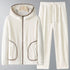 Winter Coral Fleece Heavy Velvet Thickened Zipper Cardigan Plus Size Pajamas Suit in white with hooded jacket and trousers.