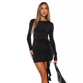 European And American Style New Solid Color Long Sleeve Dress.