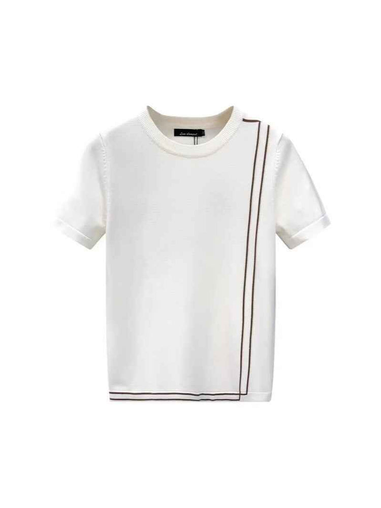 Striped Knitted Summer T-Shirt for Men - Youth Slim Fit High-end Retro Short Sleeve