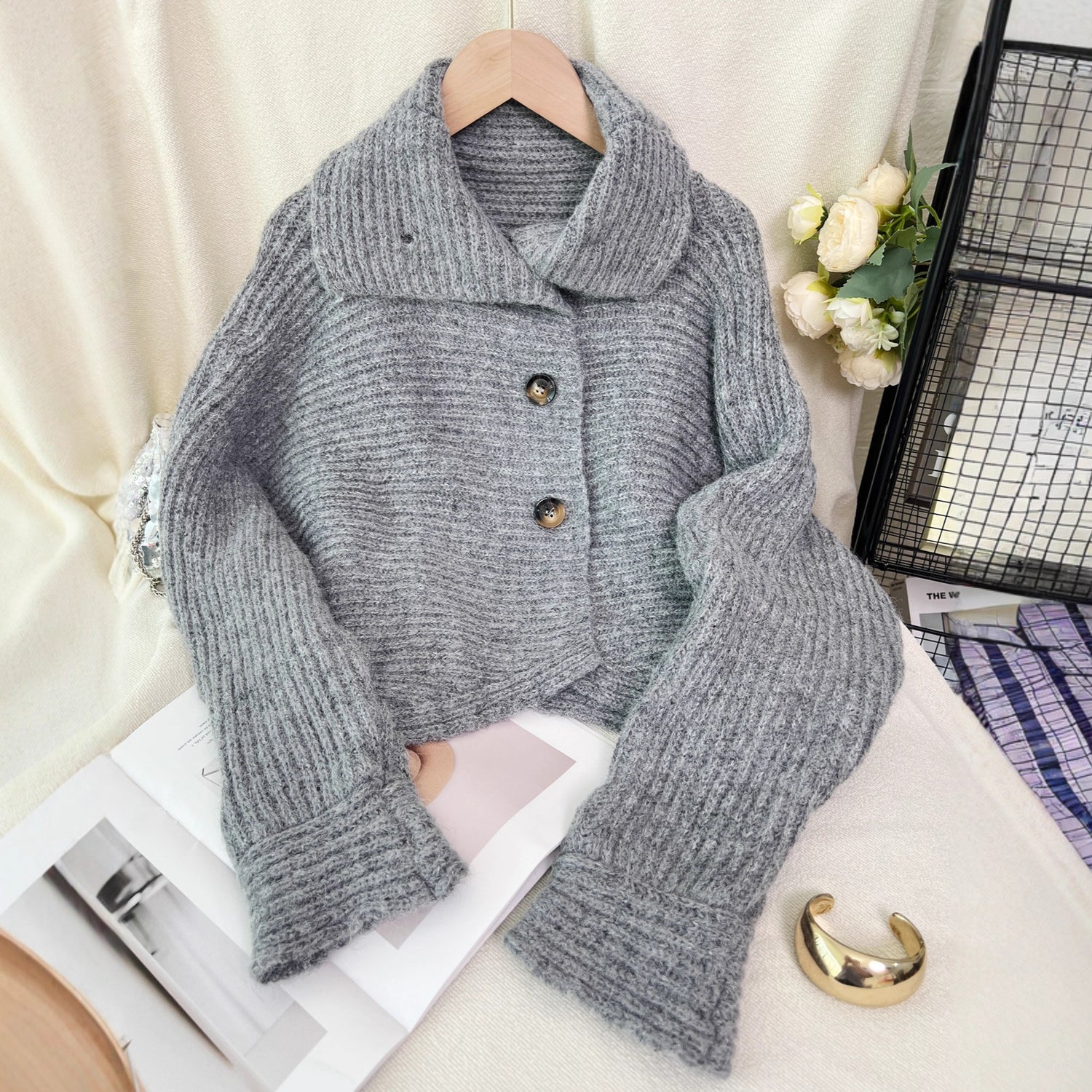 Knitted Cardigan Women - Lapel Single Breasted Casual Irregular Sweater Jacket - Florence Luxe