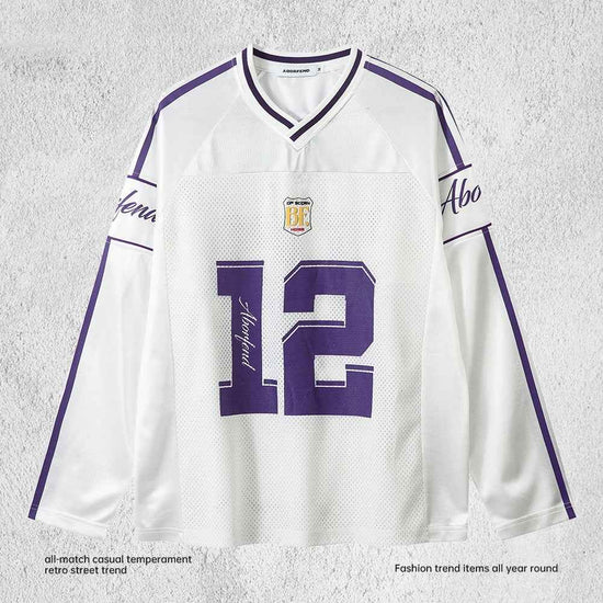 Digital Printed Long-sleeved T-shirt Jersey Contrast Color V-neck Top