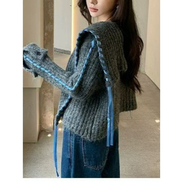 Handmade Ribbon Knitted Cardigan Coat For Women.