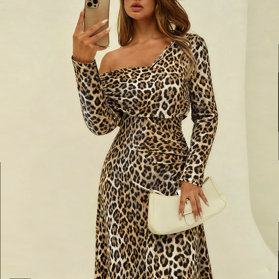 New Square Neck Leopard Print Slim-Fit Dress for Elegant Style - Florence Luxe