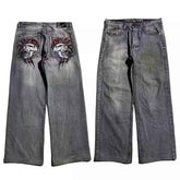 American Retro Washed-out Jeans for Men - Wide-leg Workwear Design Casual Style